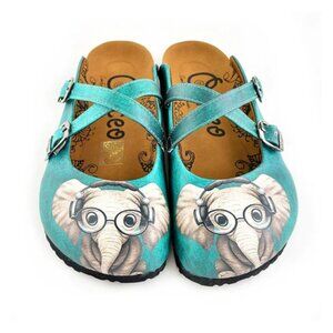 Chic Turquoise Elephant Print Mules